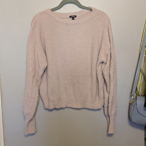 Express Sweaters - Express Light Pink Boatneck Fuzzy Sweater